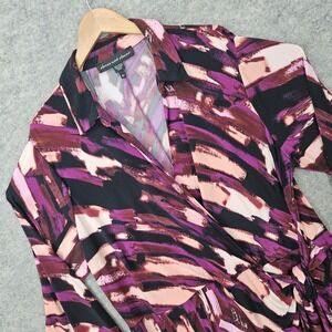 NEW Clover & Sloane Faux Wrap Dress Women's 3X Magenta Rust Abstract Print NWT
